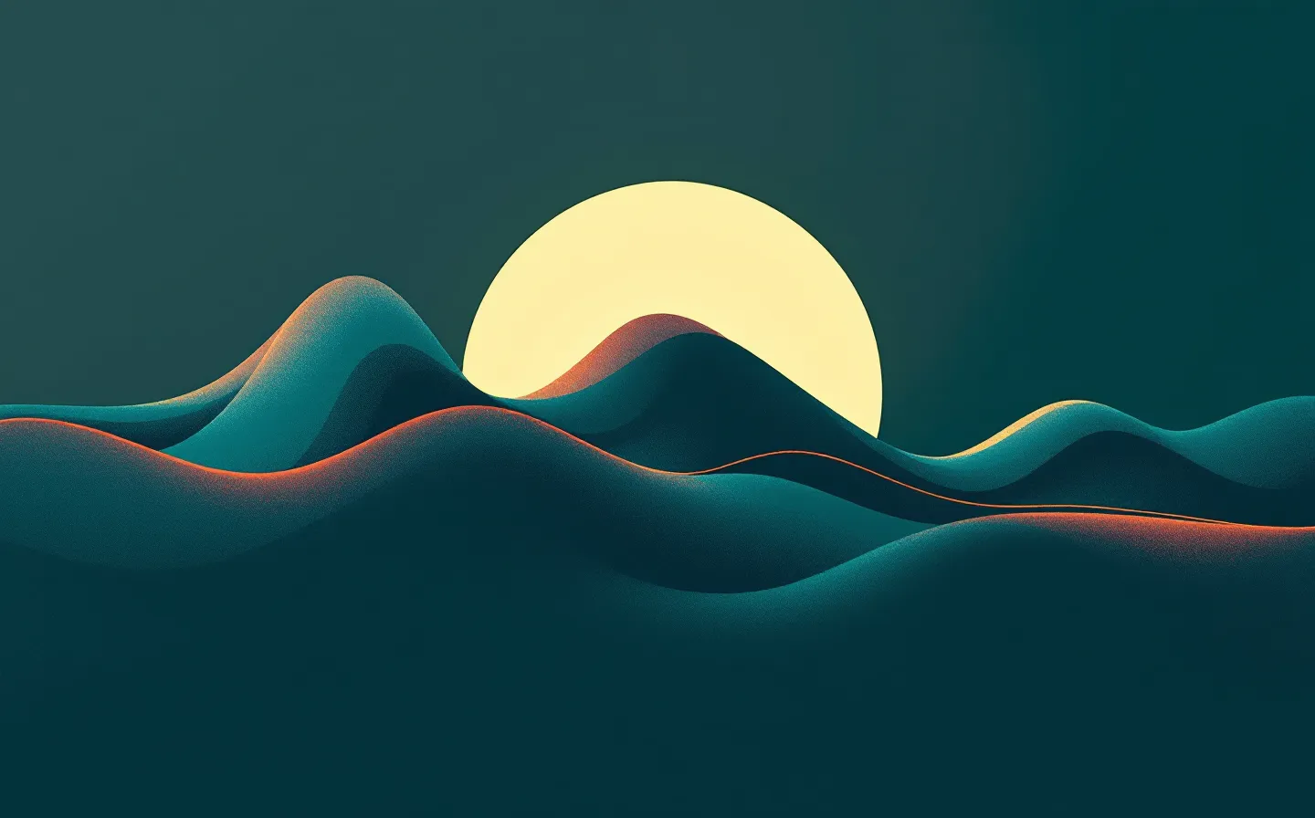 An abstract pulsatile growth-hormone-secretion waveform — a long terracotta envelope curve with brass pulse-crests and a trailing mauve IGF-1 swell — over a soft warm glow on a deep teal-ink ground
